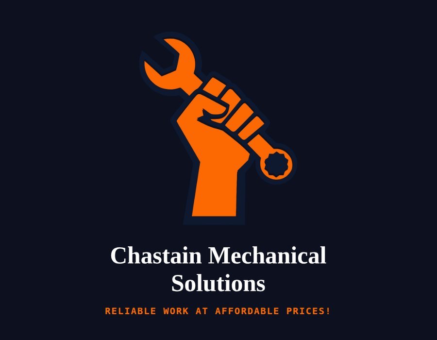 Chastain Mechanical Solutions logo: an orange fist gripping a wrench on navy